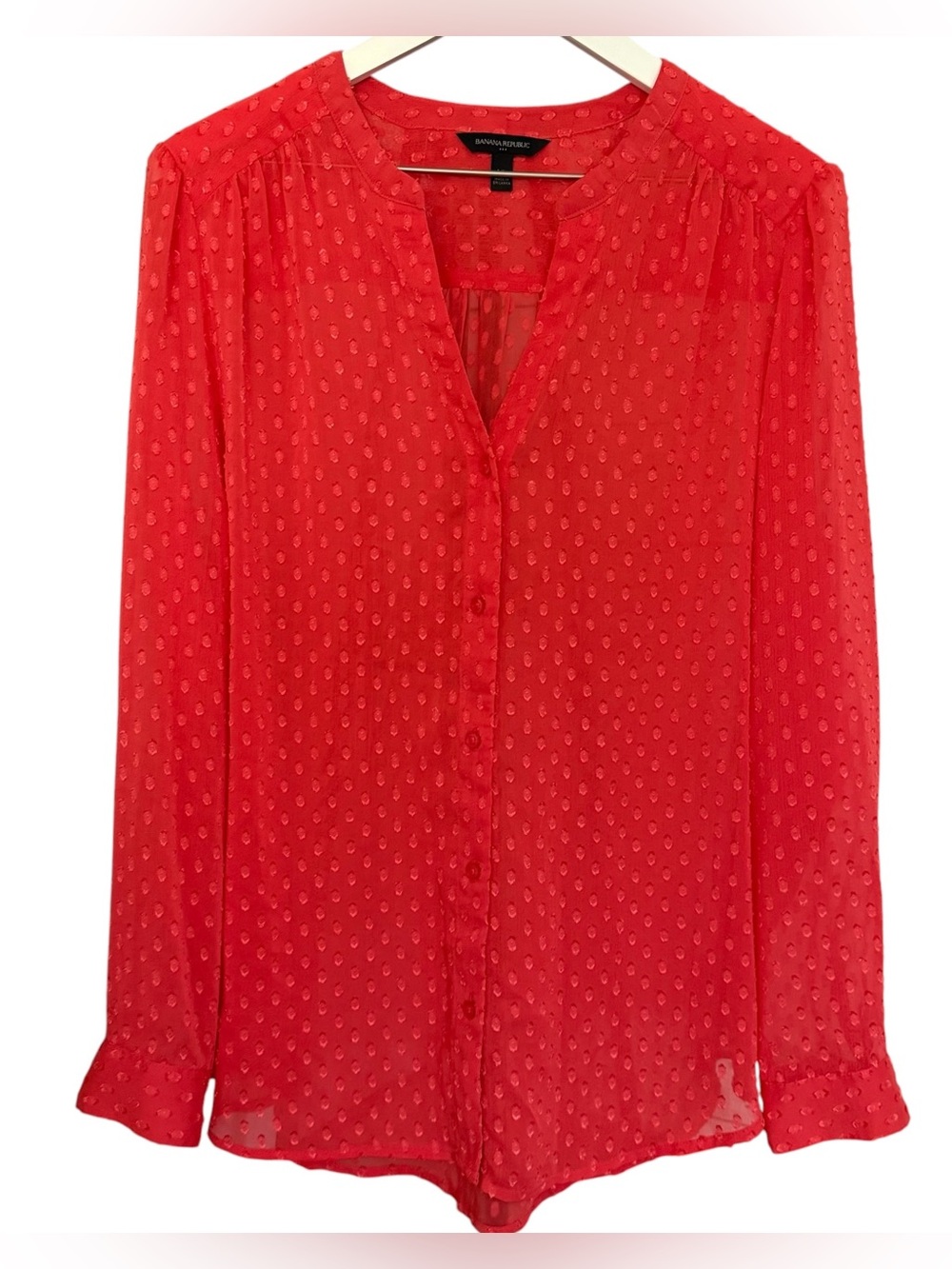 Banana Republic Textured Button Front V-Neck Long Sleeve Blouse Sheer Women’s XL